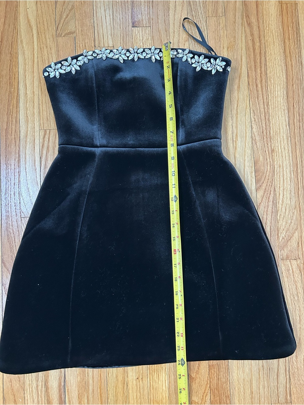 Club L London Strapless Black Velvet Mini Dress with Crystal Trim - Picture 9 of 9